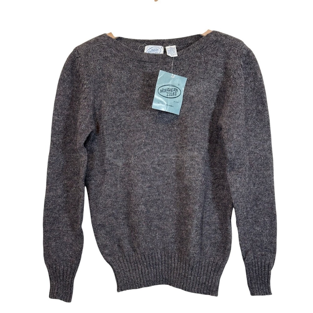 Northern Isles Gray Scotland Large 100% Shetland Wool‎ Sweater New Vintage